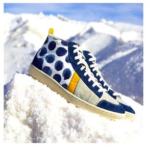 COTÉLAC Abou Spotted Leather & Suede Mid-Top Sneaker - From: Ethiopia (Size: 41)